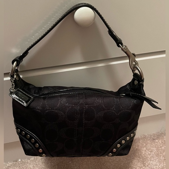 Coach Handbags - Authentic Coach Signature Monogram Jacquard C Black Studded Minibag